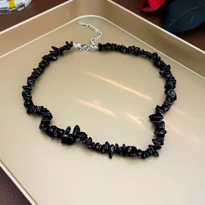 Hot sale new natural obsidian crushed stone necklace