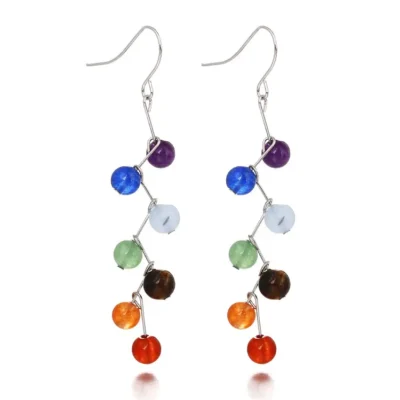 Natural crystal stone round bead earrings arc needle earrings colored stone earrings