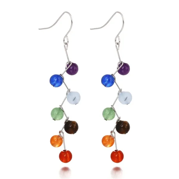 Natural crystal stone round bead earrings arc needle earrings colored stone earrings