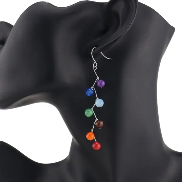 Natural crystal stone round bead earrings arc needle earrings colored stone earrings - Image 4