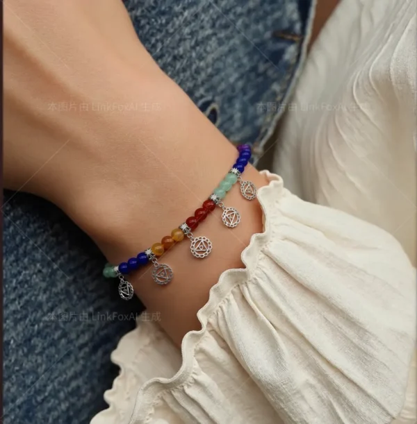 Natural Crystal Stone Chakra Bracelet - Image 2