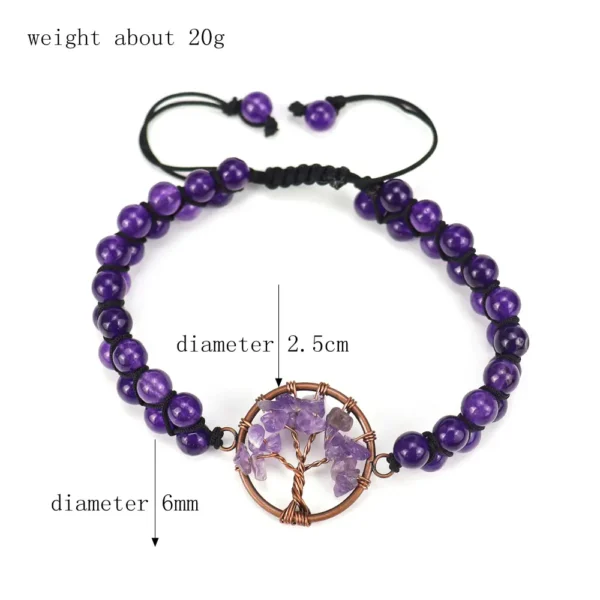 Braided Beaded Amethyst 7 Chakra Healing Crystal Natural Gemstone Gemstone Beads Adjustable Pendant Tree of Life Bracelet - Image 3
