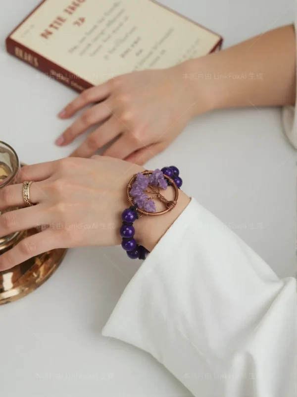 Braided Beaded Amethyst 7 Chakra Healing Crystal Natural Gemstone Gemstone Beads Adjustable Pendant Tree of Life Bracelet - Image 2