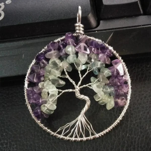 Hot sale handmade winding necklace amethyst fluorite tree of life necklace wealth tree braided necklace - Image 3