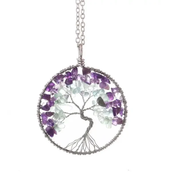 Hot sale handmade winding necklace amethyst fluorite tree of life necklace wealth tree braided necklace - Image 2
