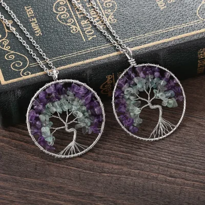Hot sale handmade winding necklace amethyst fluorite tree of life necklace wealth tree braided necklace