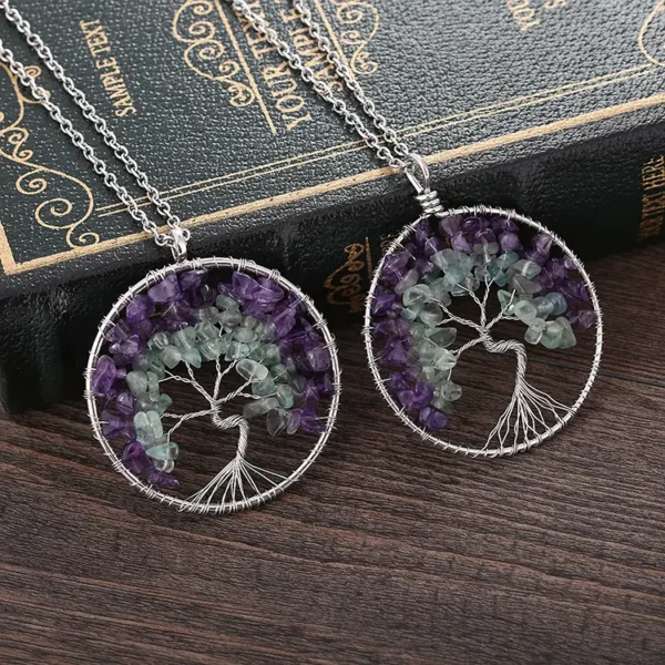 Hot sale handmade winding necklace amethyst fluorite tree of life necklace wealth tree braided necklace