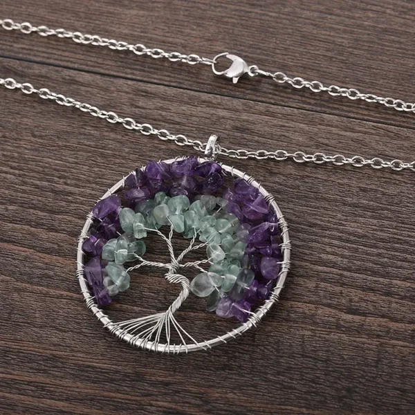 Hot sale handmade winding necklace amethyst fluorite tree of life necklace wealth tree braided necklace - Image 4