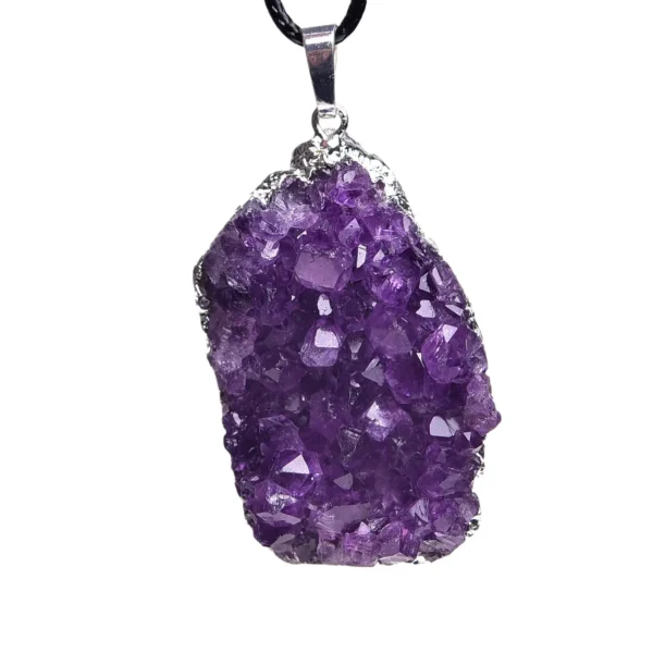 Hot selling natural amethyst irregular crystal cluster raw stone gold plated silver edge pendant necklace - Image 4