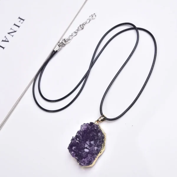 Hot selling natural amethyst irregular crystal cluster raw stone gold plated silver edge pendant necklace - Image 5