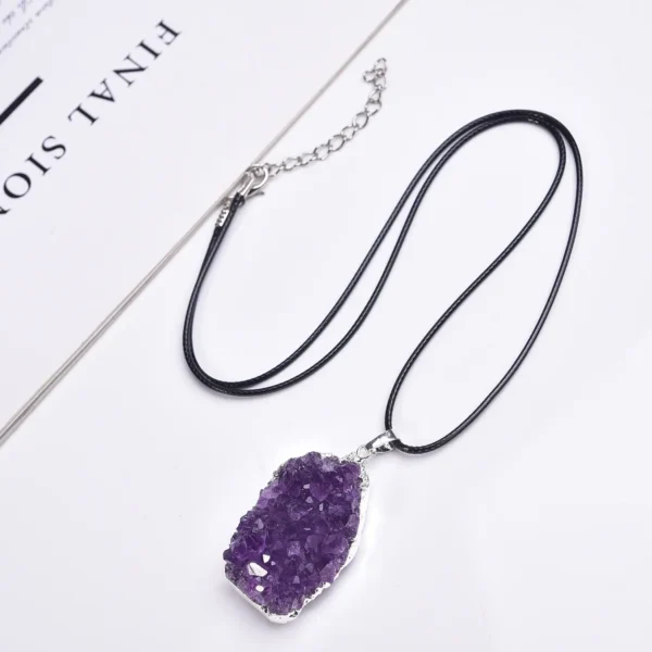Hot selling natural amethyst irregular crystal cluster raw stone gold plated silver edge pendant necklace