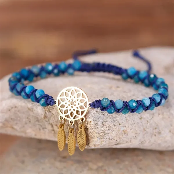 Bohemian Dreamcatcher Charm Apatite Double Braided Crystal Gemstone Bracelet - Image 2