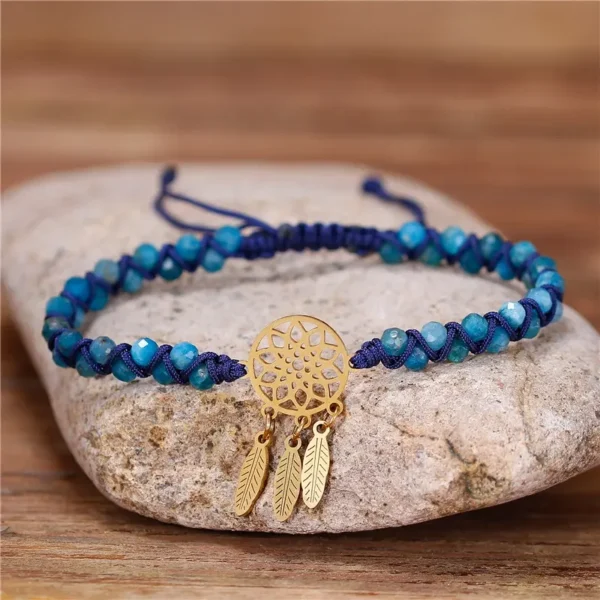 Bohemian Dreamcatcher Charm Apatite Double Braided Crystal Gemstone Bracelet