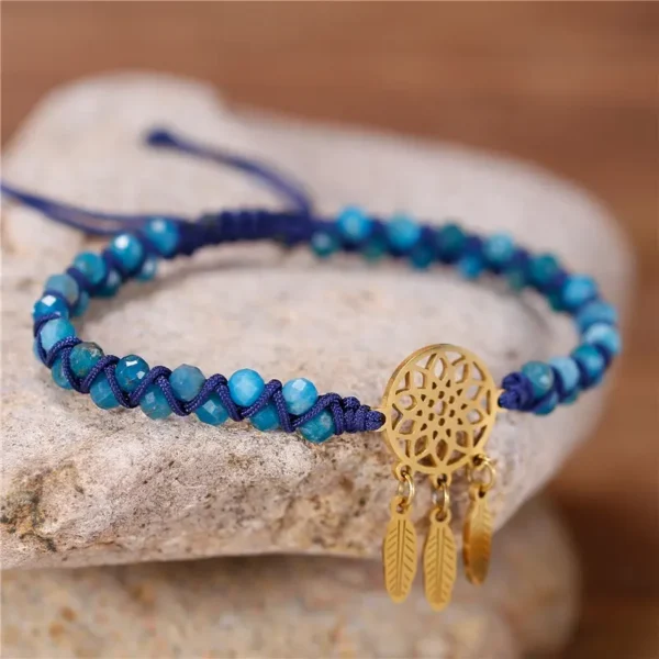 Bohemian Dreamcatcher Charm Apatite Double Braided Crystal Gemstone Bracelet - Image 5