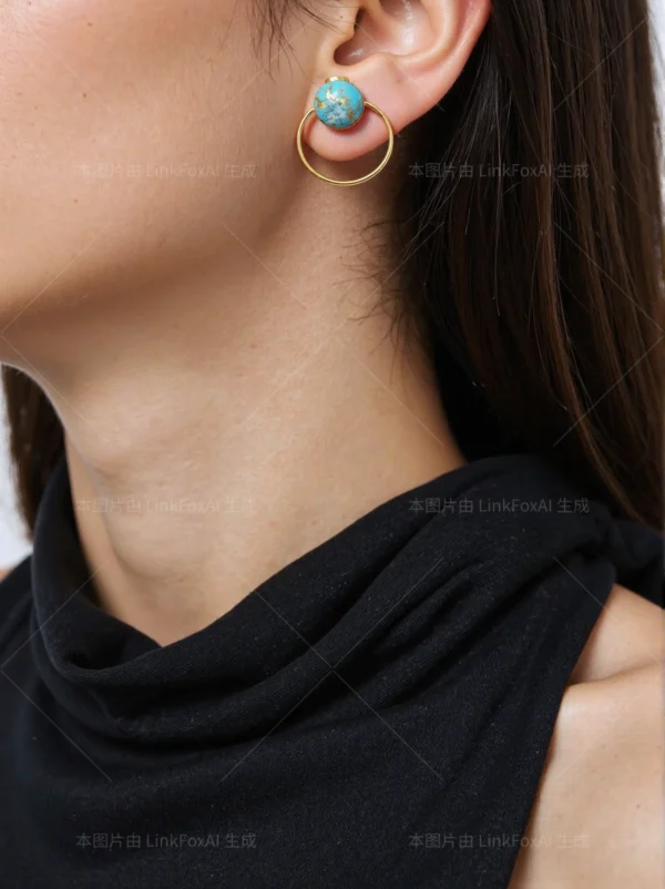 Natural Sky Blue Copper Turquoise Earring Pair Gold Plated Push Back Butterfly Style Stud Earrings